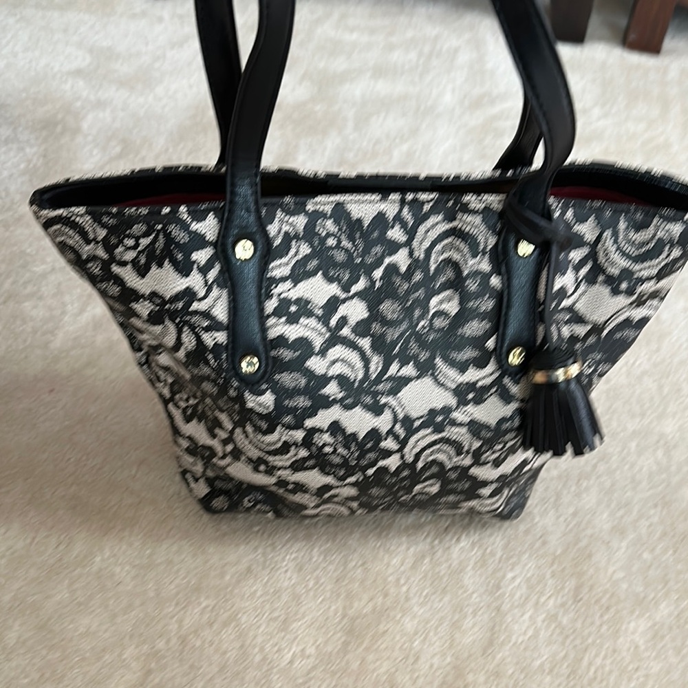 Elegant Black and White Lace Tote Bag